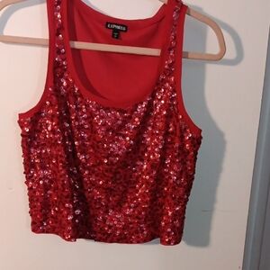 Express Dazzling Red Sequin Crop Top